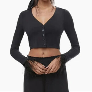 WEWOREWHATBlack Feather Trim Cardigan